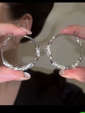 925 Sterling Silver Hoop Earrings with Sparkling CZ Accents 1.5”